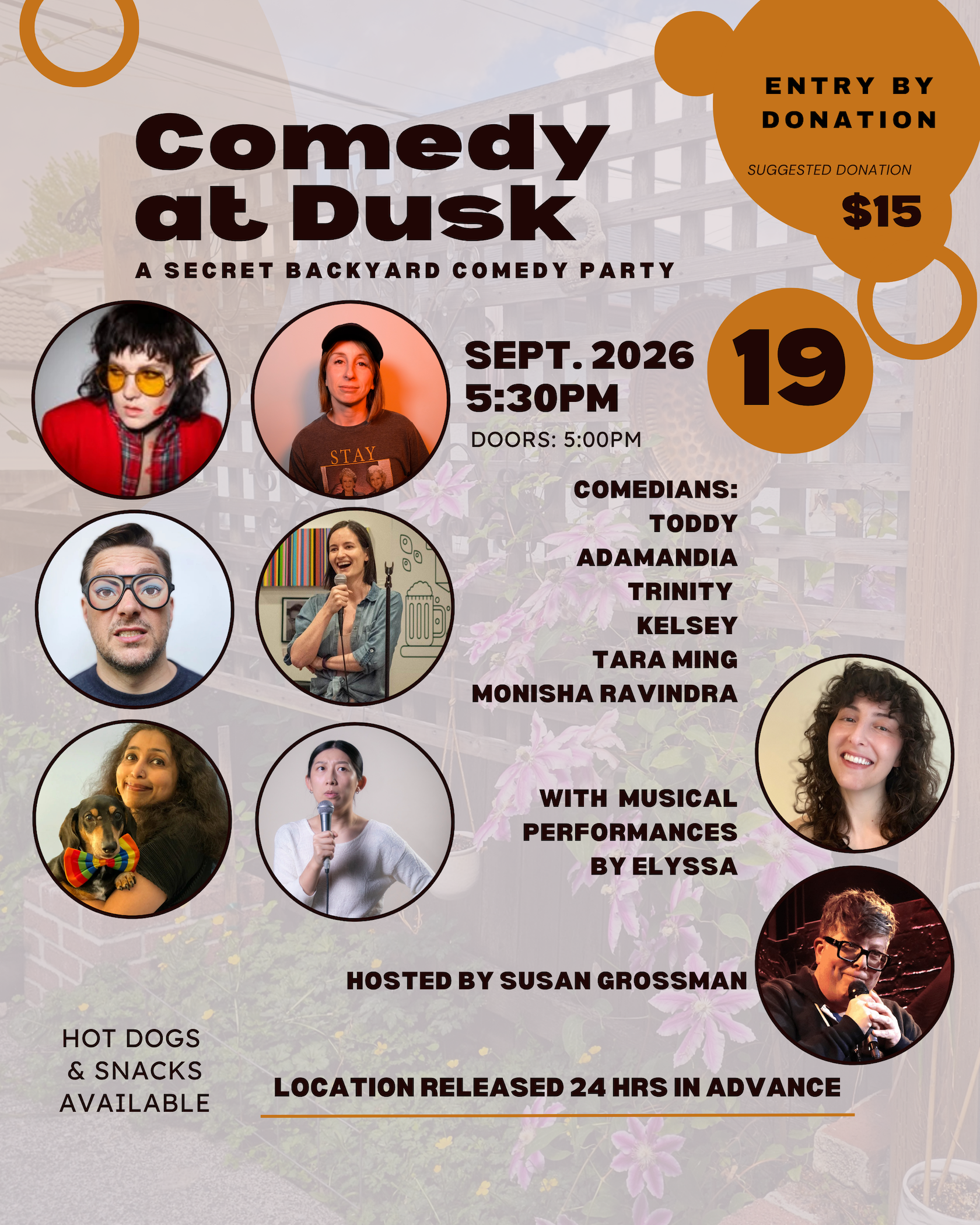 Comedy at Dusk Outdoor Garden Party poster